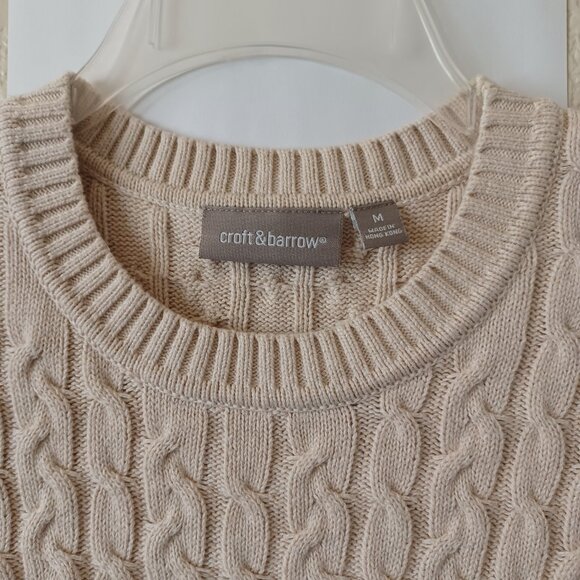 Croft & Barrow Beige Cable Knit Crew Neck Long Sleeve Sweater 100% Cotton Medium - Picture 2 of 13